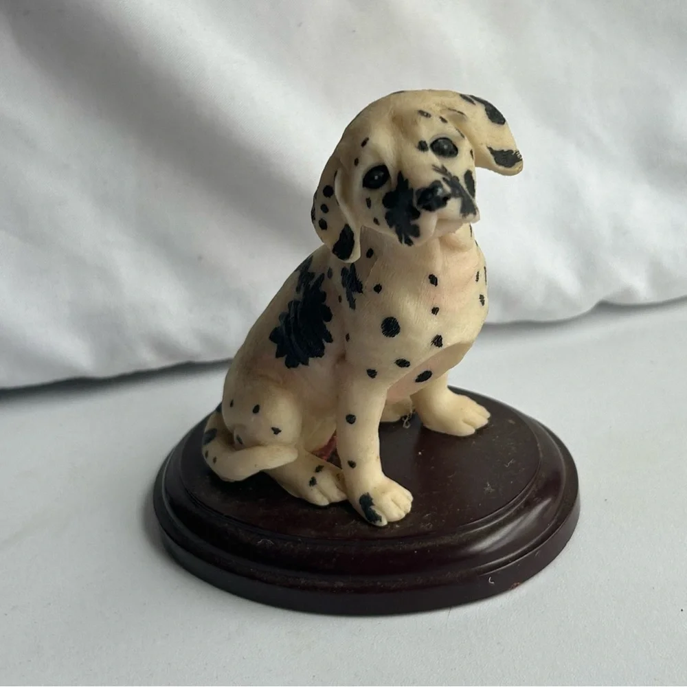 Spotted Dog Figurine on Wooden Base